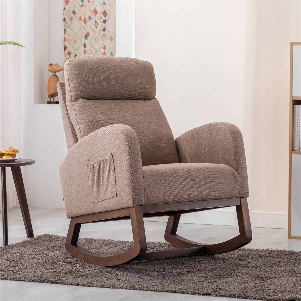 Rocking Chair, MidCentury Upholstered Accent Armchair with High