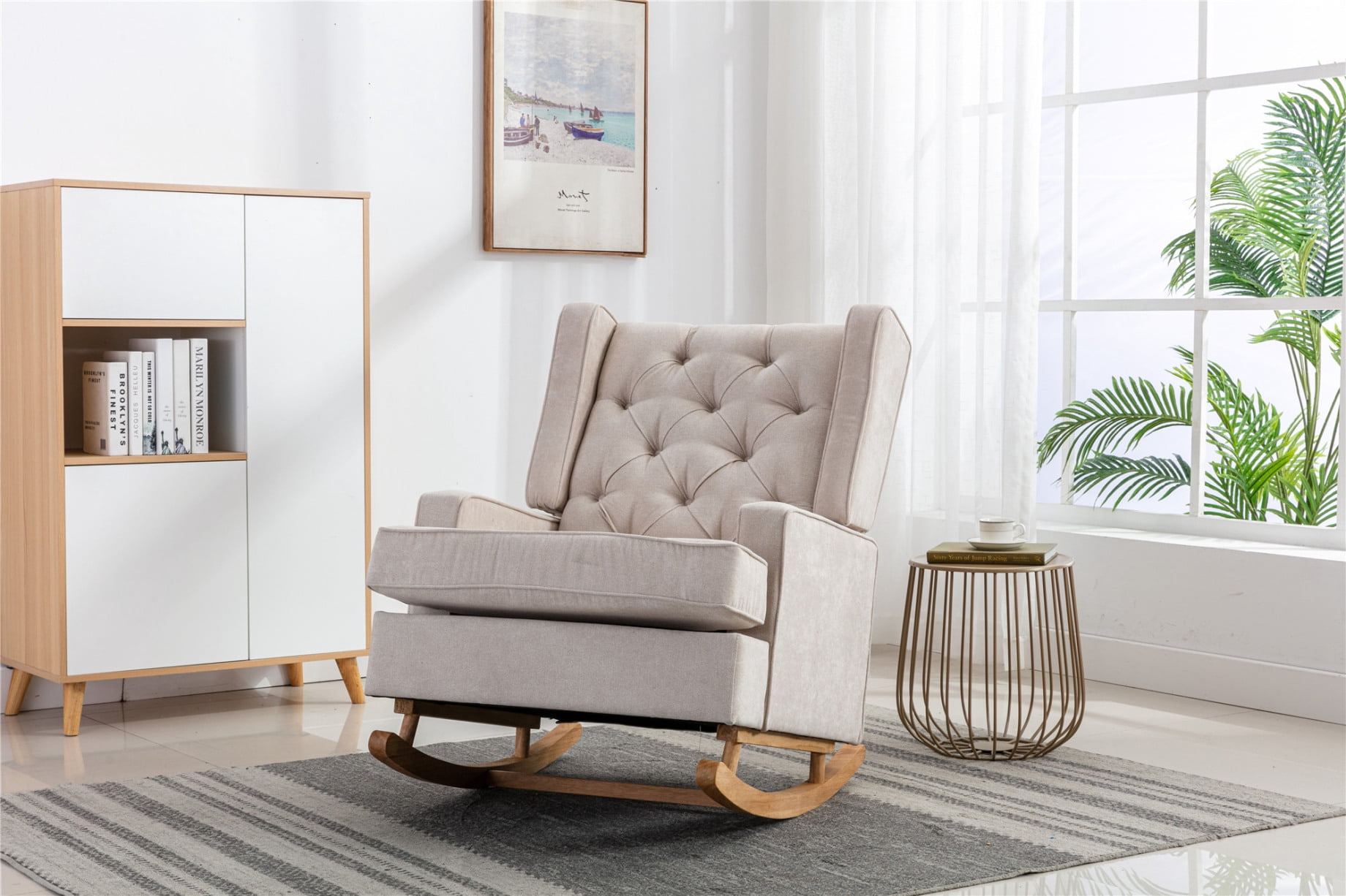 Side Rocking Stool Rocking Chair, Modern Accent Rocking Armchair with Side Pocket and High ...