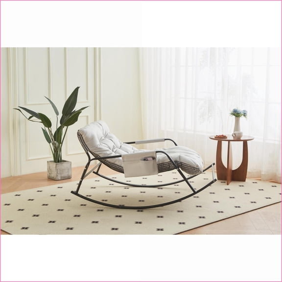 Rocking Chair, Modern Extra-Wide Gliding Reclining Chair | Technical Leather Boucle | White
