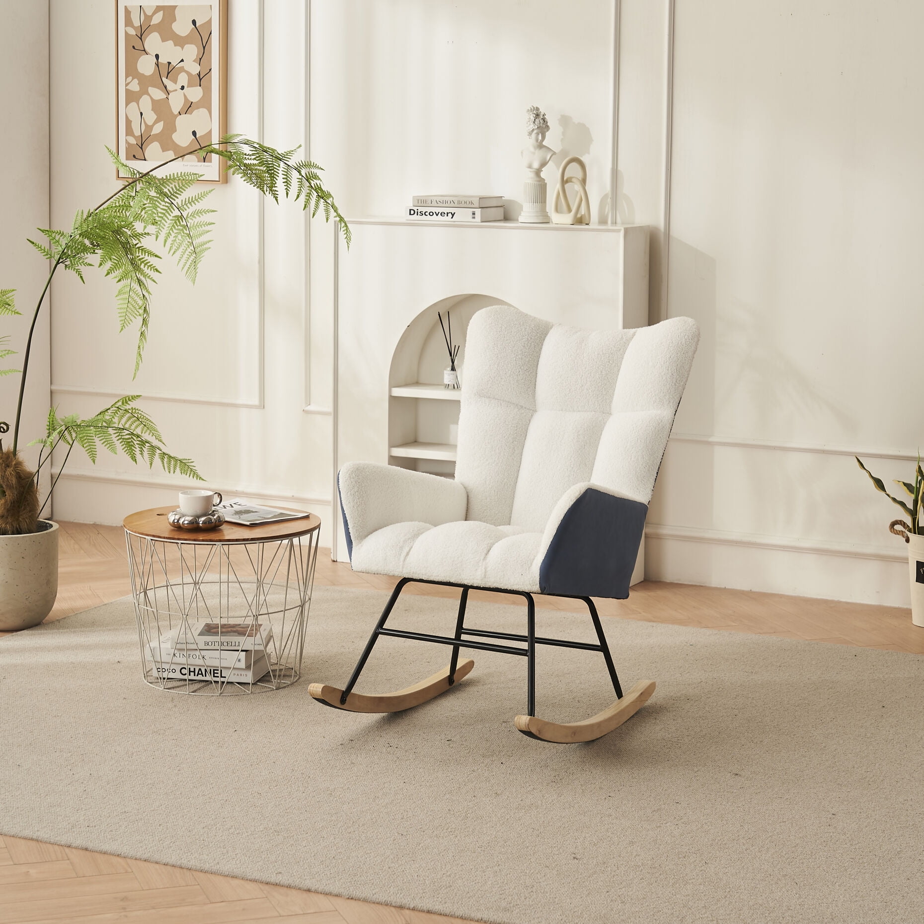 Rocking Chair, Modern Fabric Upholstered Glider Rocker Chair with Solid ...