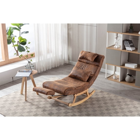 Rocking Chair, Modern Fabric Upholstered Rocker Glider Chair with Retractable Footrest and Headrest, Comfy Leisure Accent Recliner Chair for Nursery Living Room Bedroom Office, Coffee