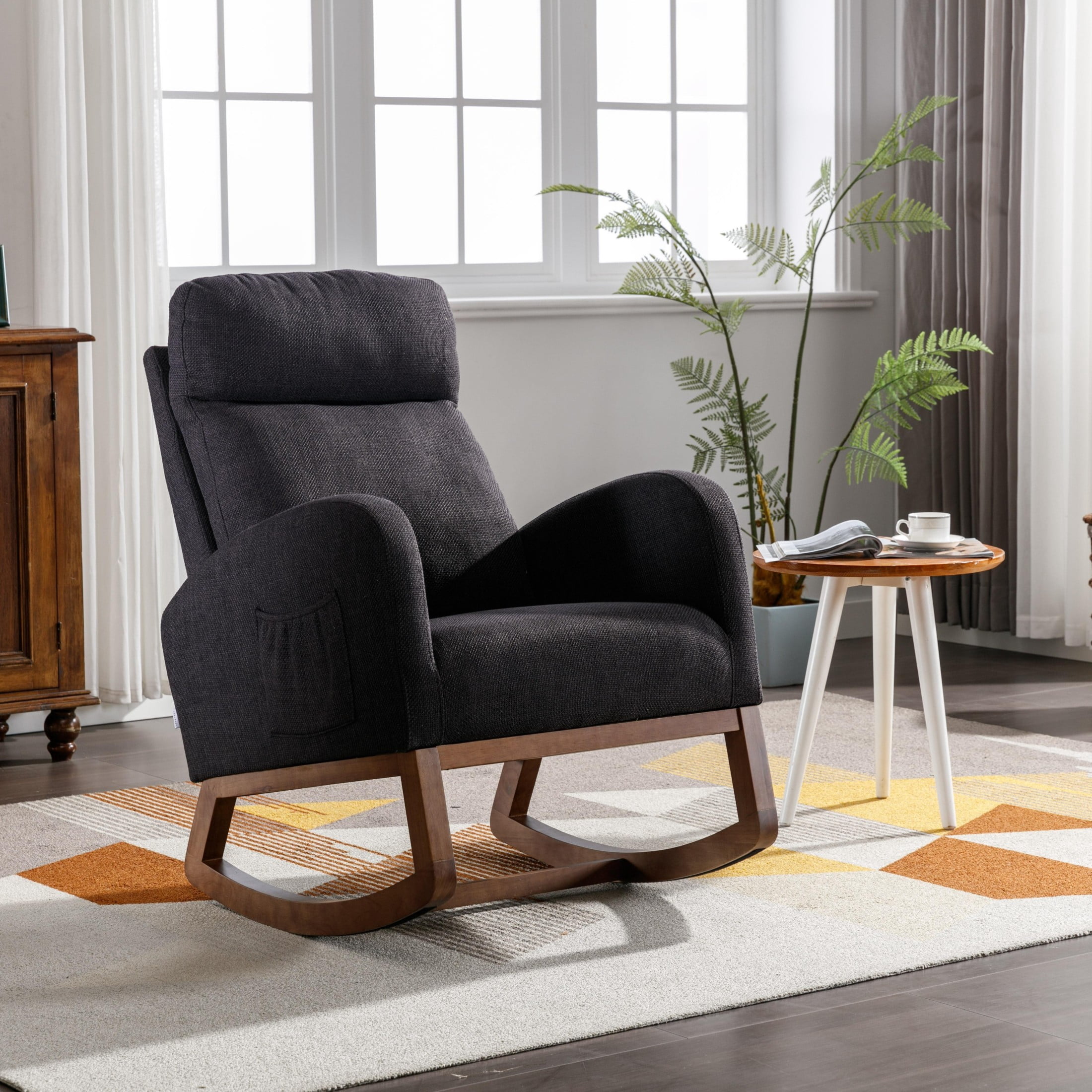 Side Rocking Stool Rocking Chair, Modern Glider Chair, Recliner Armchair With Wood Legs ...