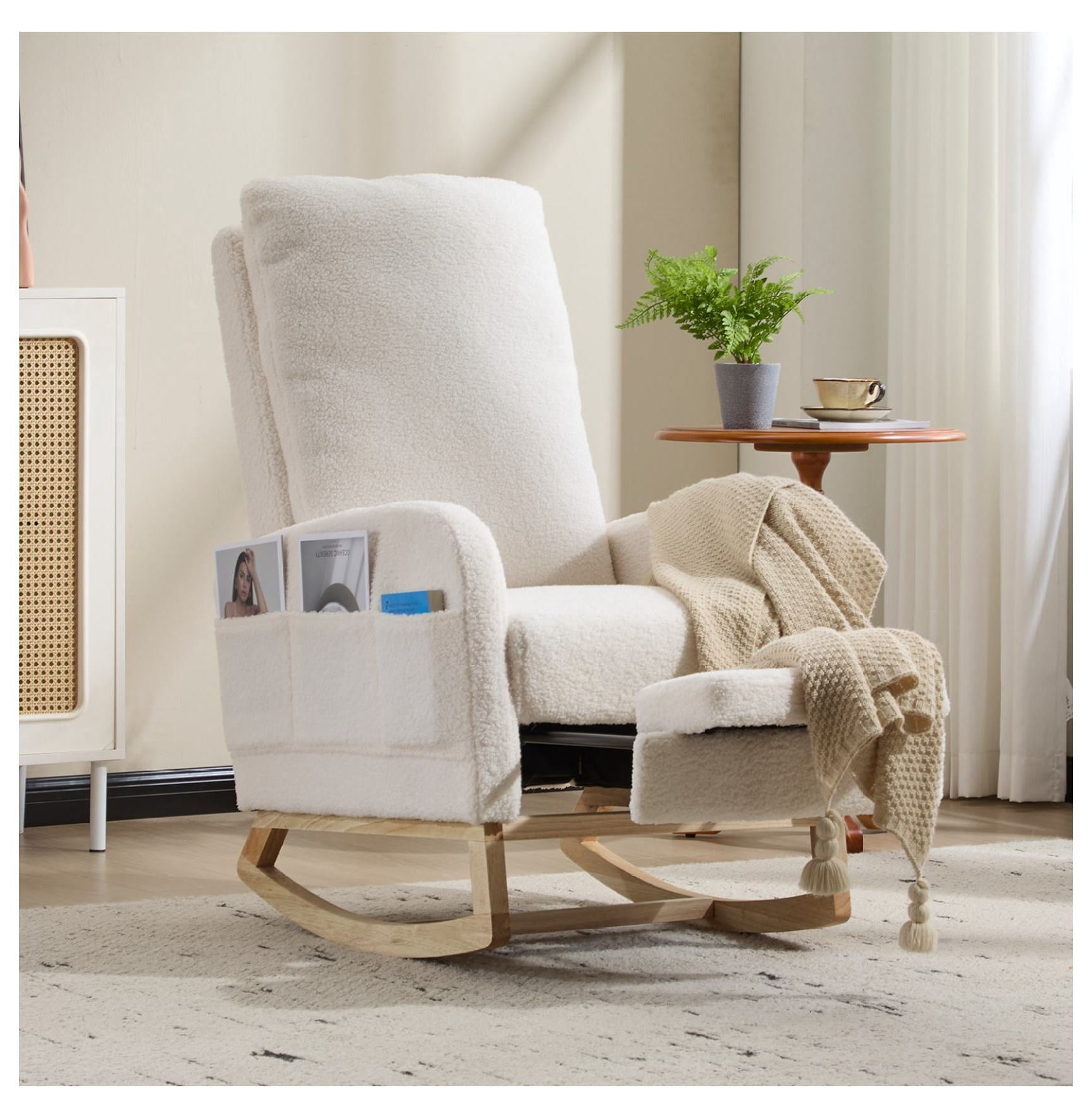 Rocking Chair, Modern Glider Rocker with Wood Legs, Upholstered Nursery ...