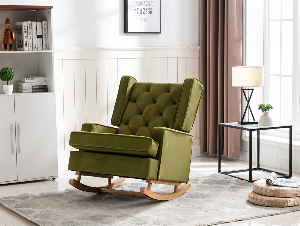 Rocking Chair Modern Linen Upholstered Wingback Accent Chair with