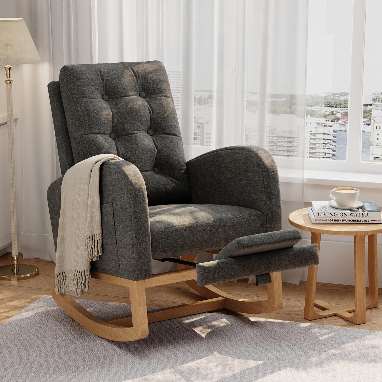 Rocking Chair Modern,Upholstered Glider Chair for Nursery,Comfy Armchair with Side Pocket for Living Room