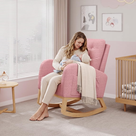 Rocking Chair Modern,Upholstered Glider Chair for Nursery,Comfy Armchair with Side Pocket for Living Room