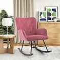 thumbnail image 1 of Rocking Chair,Modern Velvet Comfortable Nursery Upholstered Rocker Chair Tall Back Accent Armchair with Solid Wood Base,Nap Chair Accent Rocking Chair for Adults Kids Living Room Bedroom-Pink, 1 of 7