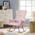 thumbnail image 1 of Rocking Chair Nursery, Accent Chair with High Backrest and Armrests Glider Chair for Baby Nursing with Cushion Teddy Velvet Upholstered Indoor Glider Rocker Comfy Armchair for Living Room,Pink, 1 of 7