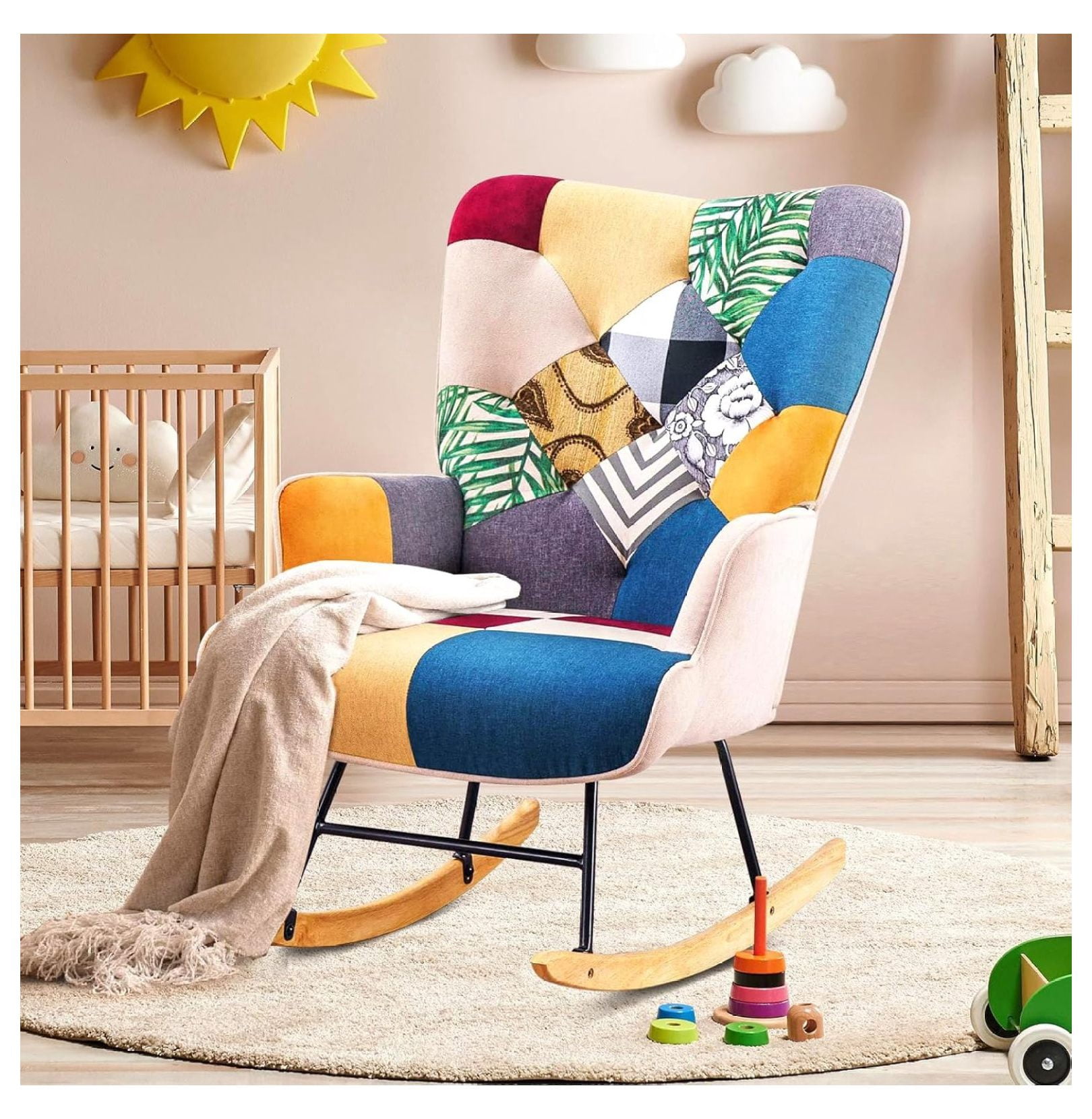 Rocking Chair Nursery, Boho Nursery Glider Rocker Modern Accent Chair