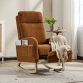 thumbnail image 1 of Rocking Chair Nursery with Expandable Footrest, Teddy Upholstered Glider Rocker with High Backrest, Accent Armchair with Side Pockets for Living Room, Brown, 1 of 7