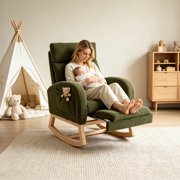 Rocking Chair Nursery with Foot Rest, Teddy Nursing Rocking Chair with High Backrest, Glider Rocker Chair for Living Room, Bedroom, Nursery,Olive Green