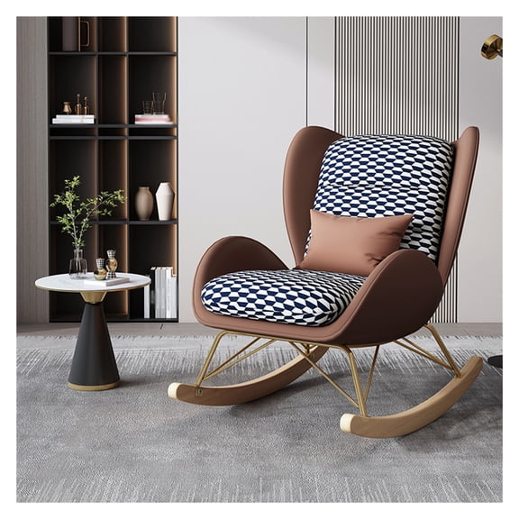 Nursing Rocking Chair Glider Chair Comfy Rocking Armchair with High Backrest for Living Room,Recliner Relaxing Chair with Soft Lumbar and Wood Legs