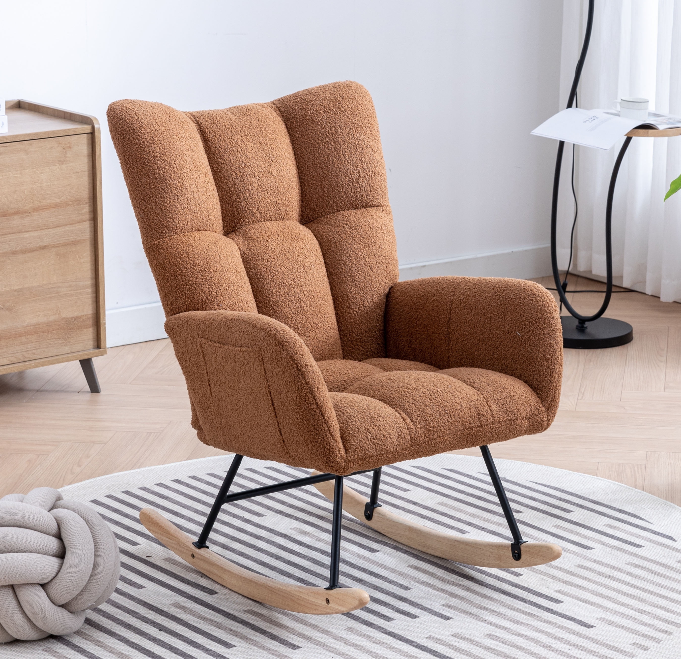 Virabit Green Teddy Fabric Rocking Chair | High-Back Nursery Glider & Accent Chair For Living Room, Bedroom