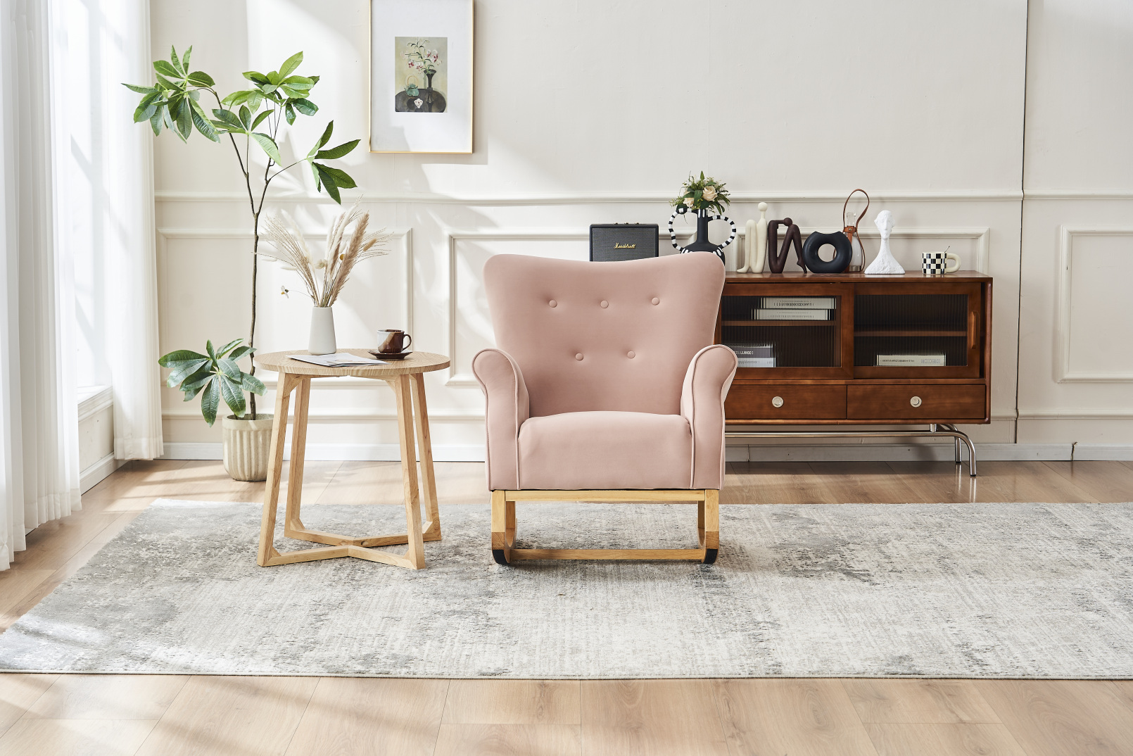 Pink Modern Rocking Chair Rocking Chair Nursery, Modern Glider Rocker with High Wing Button ...
