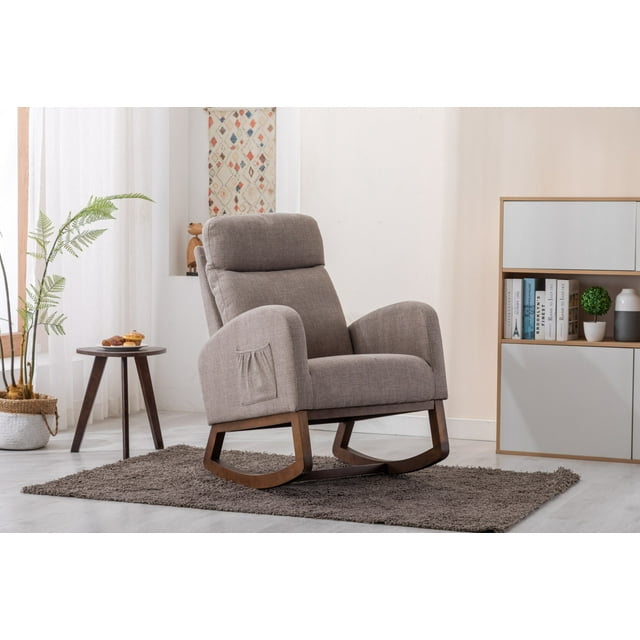 Rocking Chair Nursery, Modern Glider Rocking Chair with Headrest and Thicken Wood Base
