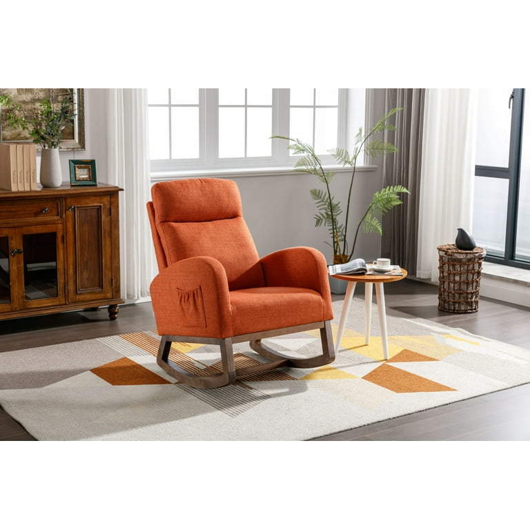 Rocking Chair Nursery Modern Glider Rocking Chair with Headrest and Thicken Wood Base Upholstered Nursing Armchair for Living Room Bedroom Orange Walmart