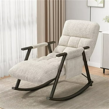 Rocking Chair Nursery - Modern Teddy Gliding Rocker Chair Lounge Chair with Adjustable High Back and Footrest, Glider Recliner Nursery Chair for Living Room Bedroom Office, White