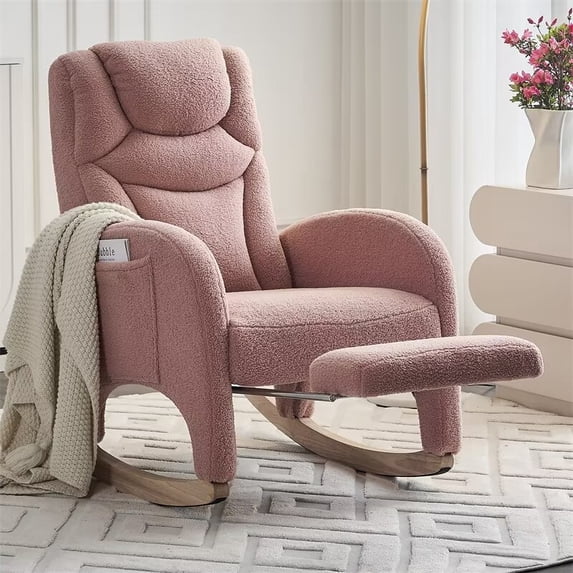 Triple Tree Modern Teddy Gliding Rocker Chair Lounge Chair with Adjustable Footrest, Pink, 39 in H