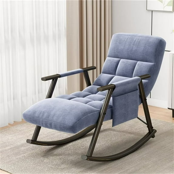 Rocking Chair Nursery - Modern Velvet Gliding Rocker Chair Lounge Chair with Adjustable High Back and Footrest, Glider Recliner Nursery Chair for Living Room Bedroom Office, Blue