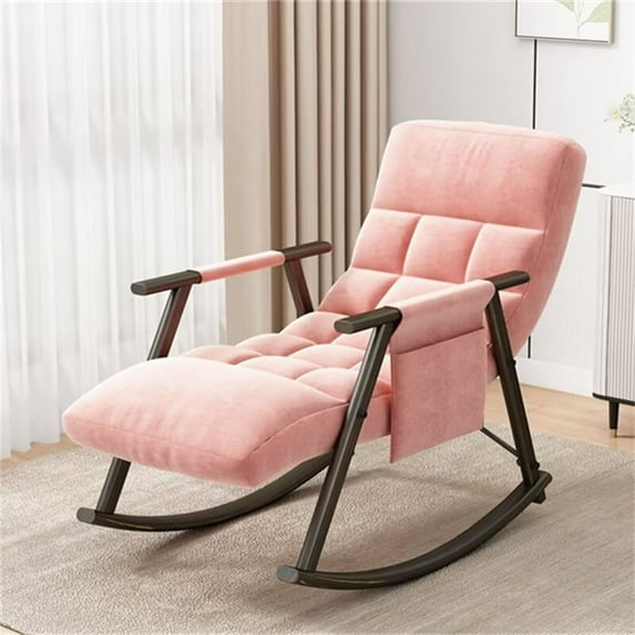Rocking Chair Nursery - Modern Velvet Gliding Rocker Chair Lounge Chair with Adjustable High Back and Footrest, Glider Recliner Nursery Chair for Living Room Bedroom Office, Pink
