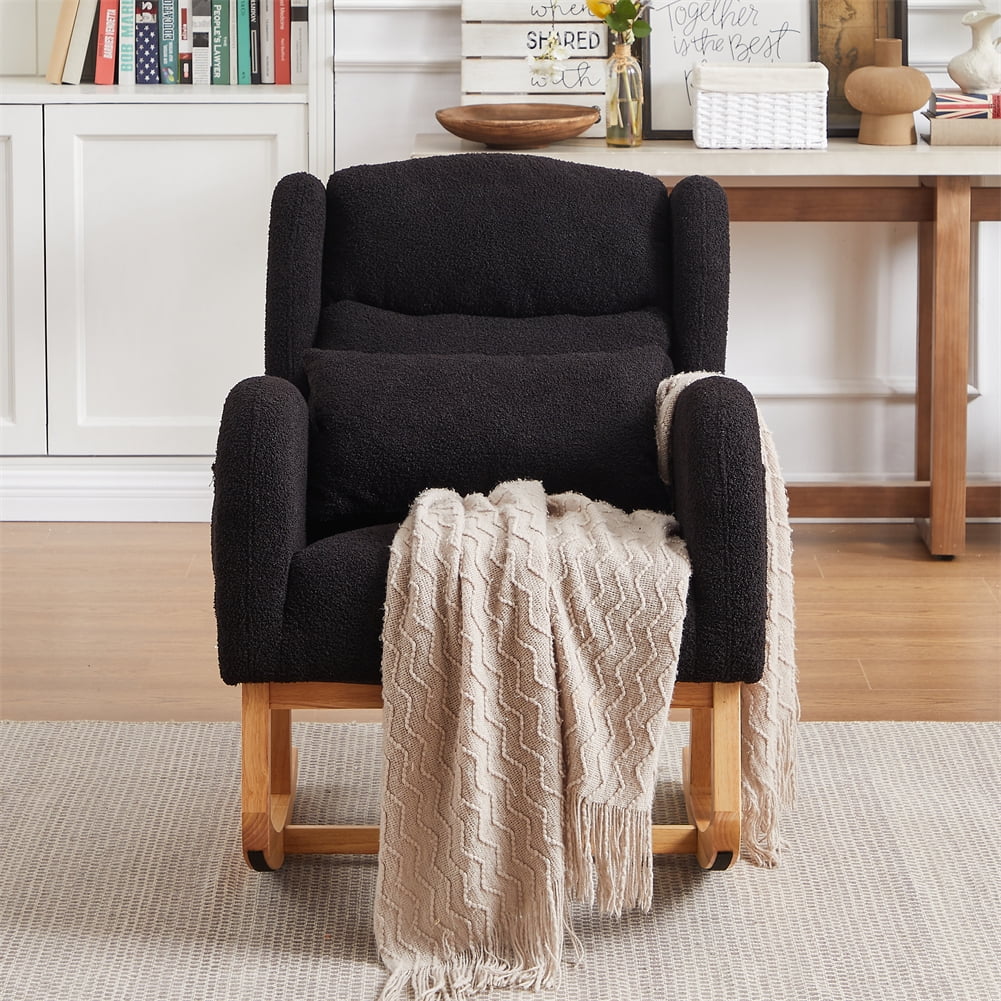 Rocking Chair Nursery, Recliner Armchair with Wood Legs, Side Pockets ...