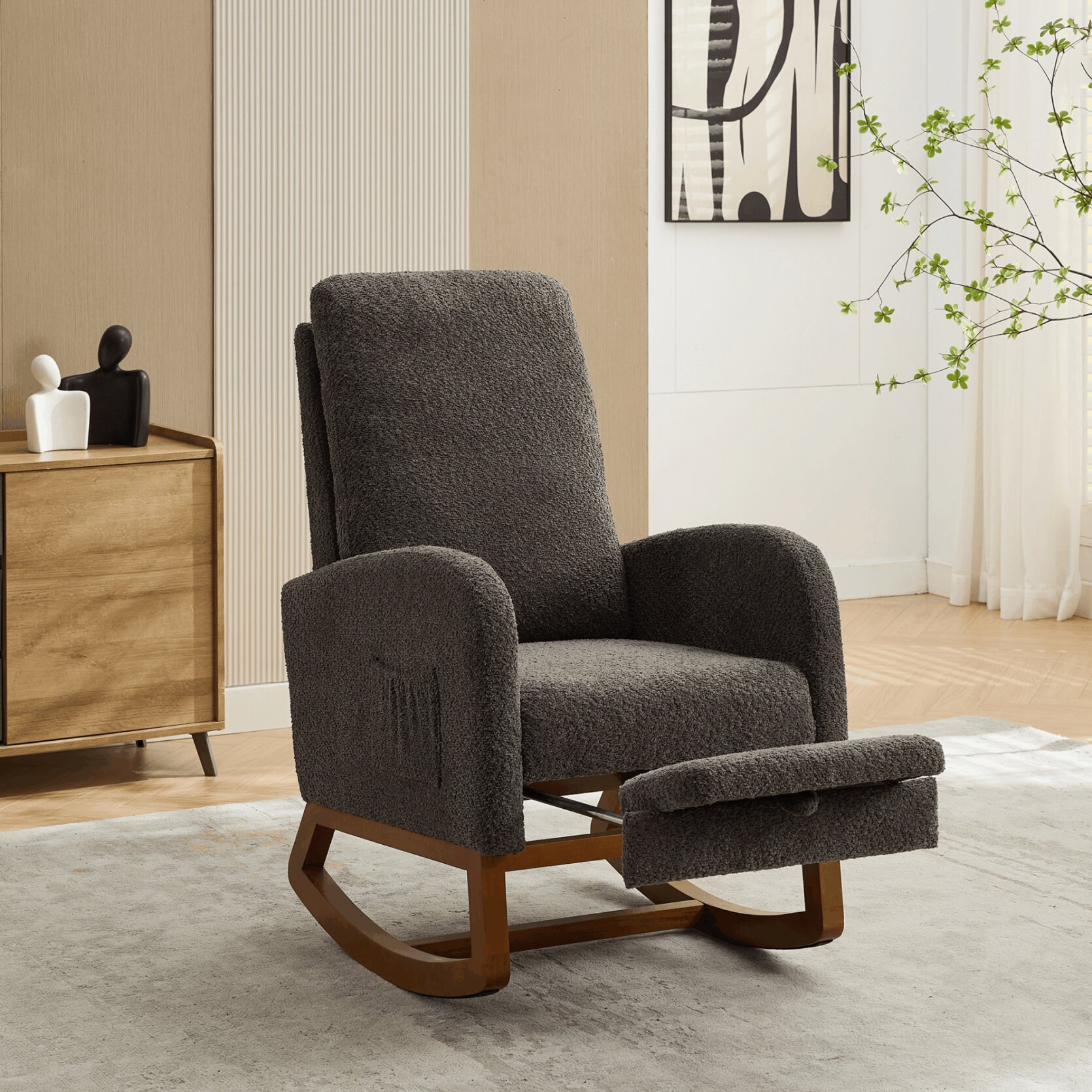 Rocking Chair Nursery with Retractable Footrest, High Back Upholstered ...