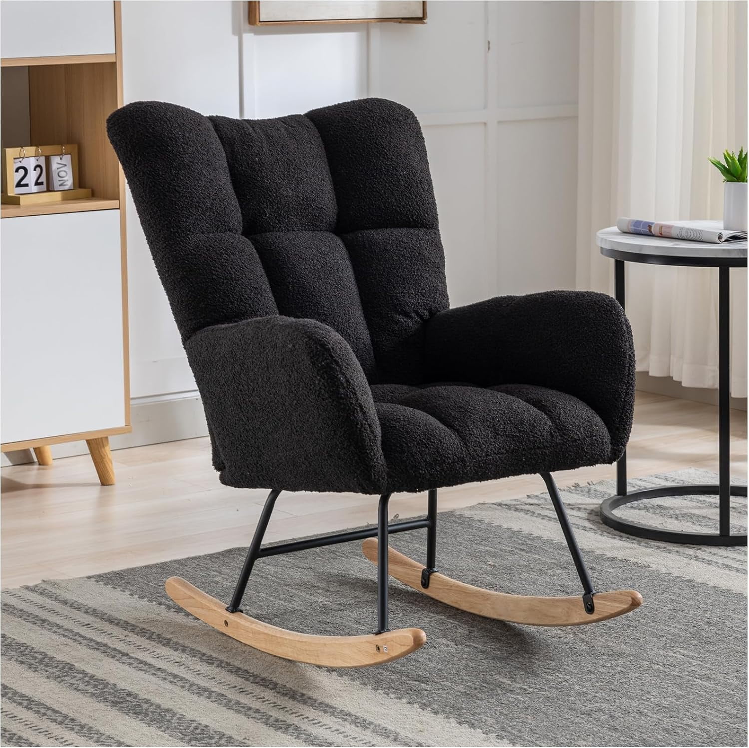 Rocking Chair Nursery, Soft Teddy Velvet Fabric Rocking Chair for ...