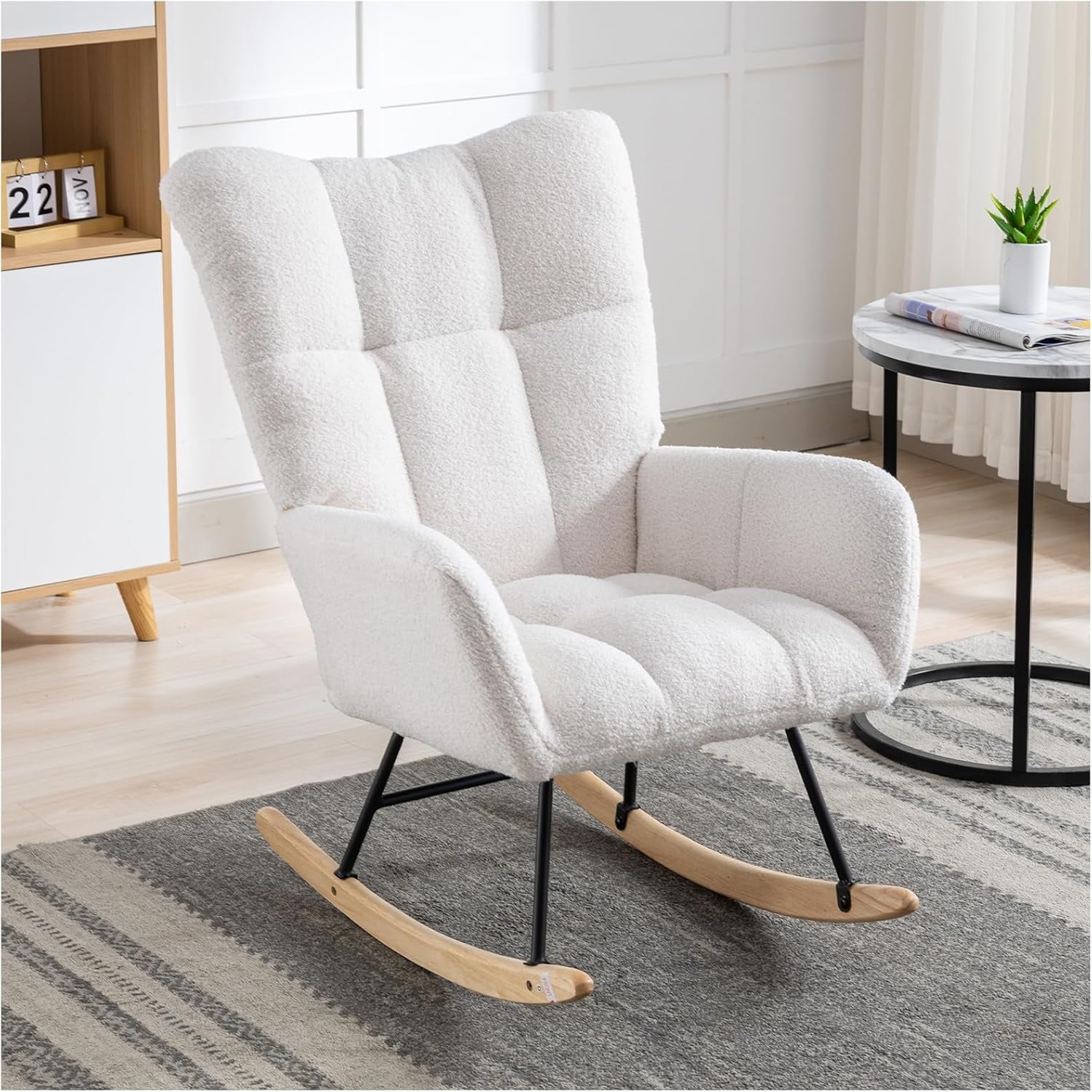 Rocking Chair Nursery, Soft Teddy Velvet Fabric Rocking Chair for ...