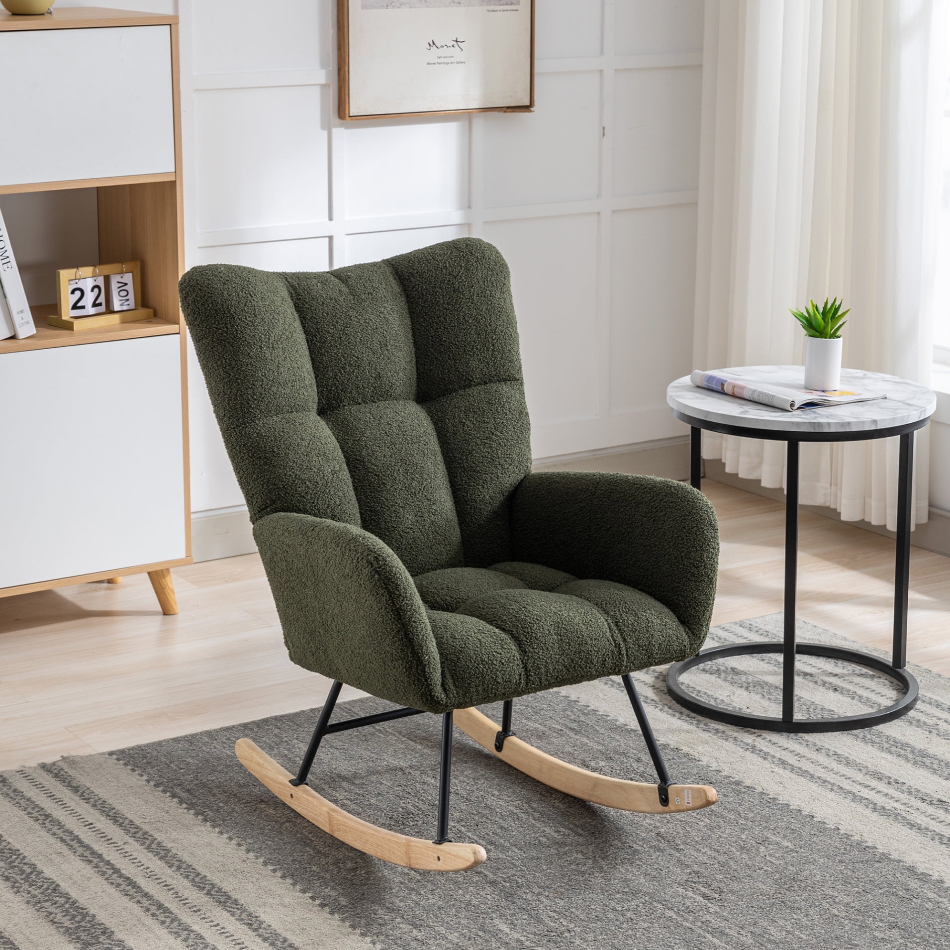 Rocking Chair Nursery, Teddy Fleece Upholstered Rocking Chairs with