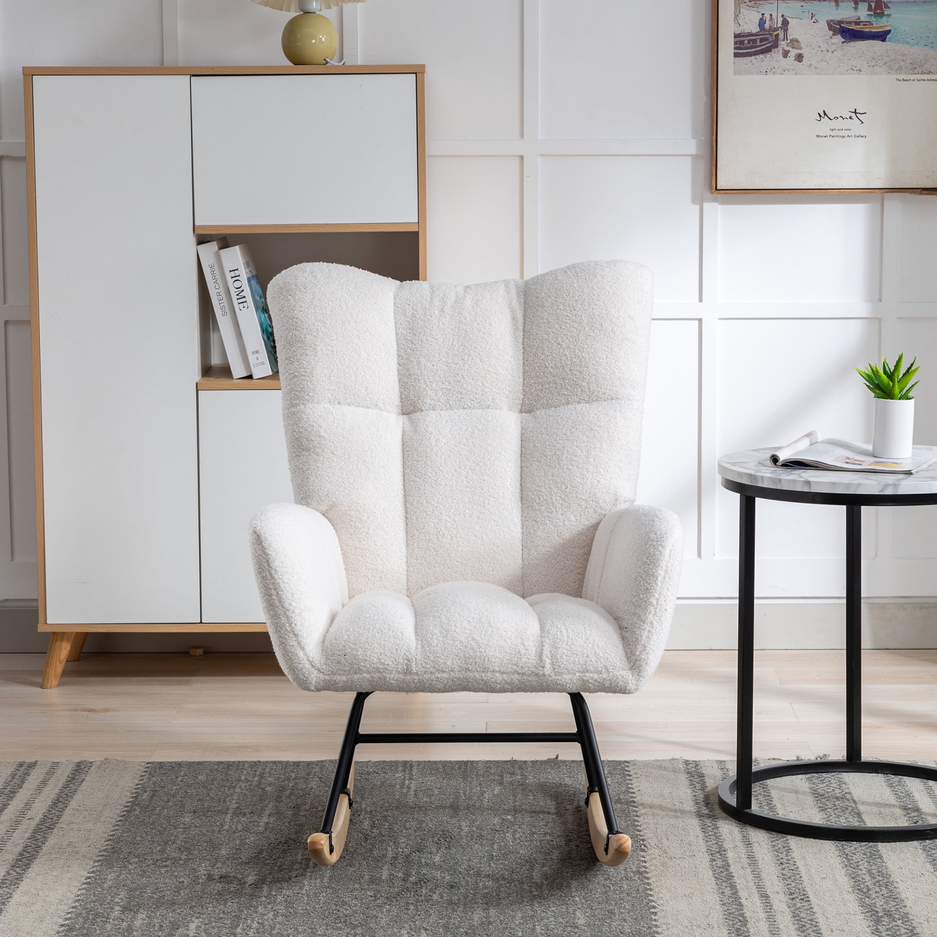 Rocking Chair Nursery, Teddy Fleece Upholstered Rocking Chairs with