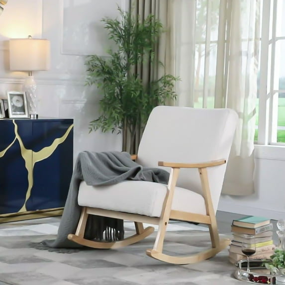 Rocking Chair Nursery Teddy Gliding Modern Accent Chair Upholstered Armchair Padded Seat White