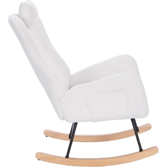 Rocking Chair Nursery Teddy, Upholstered Baby Fluffy Glider Rocker for Adults Small Spaces Indoor, Comfy Sherpa Compact Nursing Chairs for Living Room, Bedroom, Classroom (White)$$Furniture