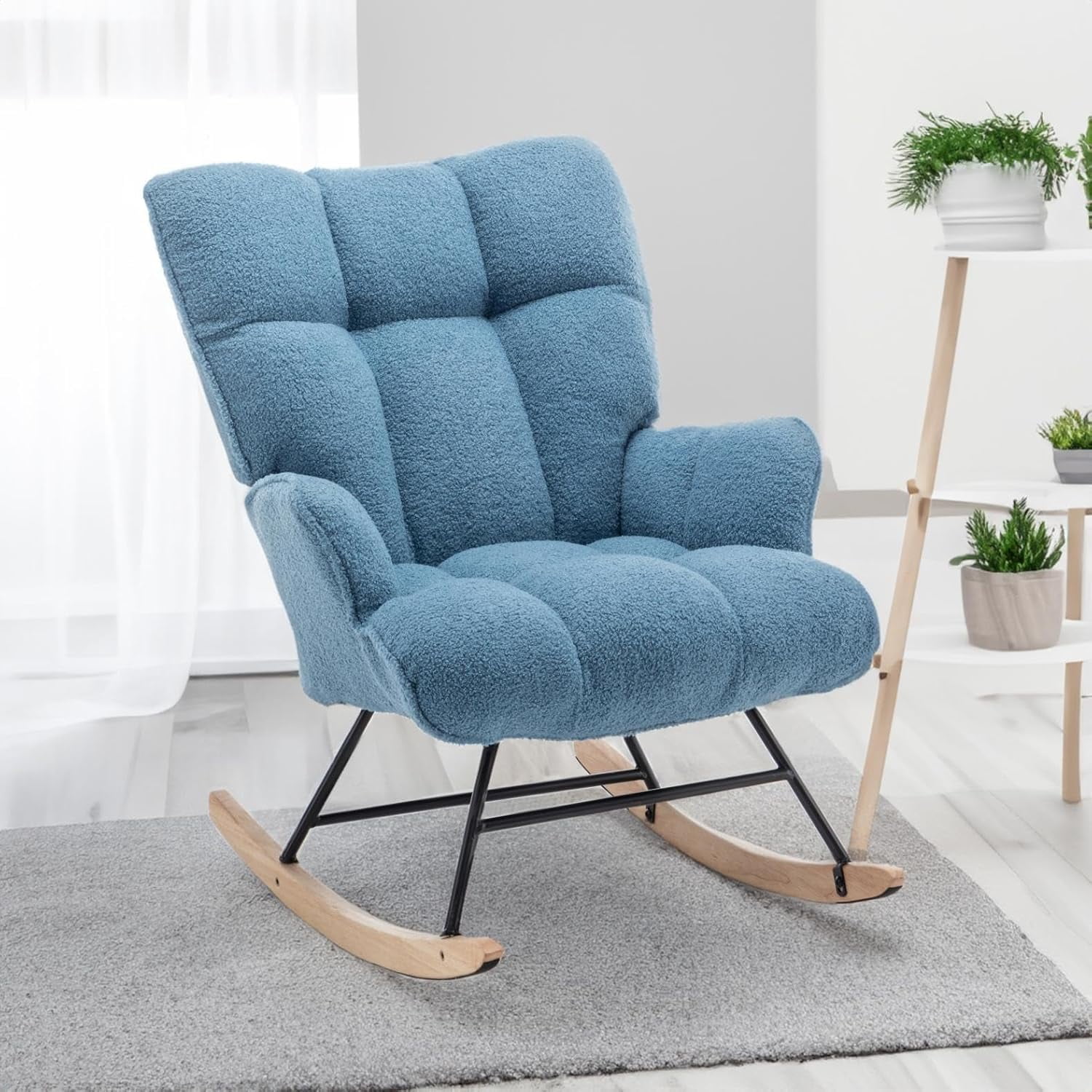 Glider Rocking Chair Teddy Upholstered Rocking Chair - Fluffy Sherpa ...