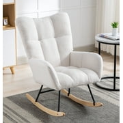 Rocking Chair Nursery,Teddy Upholstered Glider Rocker with High Backrest,Modern Rocking Accent Chairs Glider Recliner for Living Room, Nursery, Bedroom,White