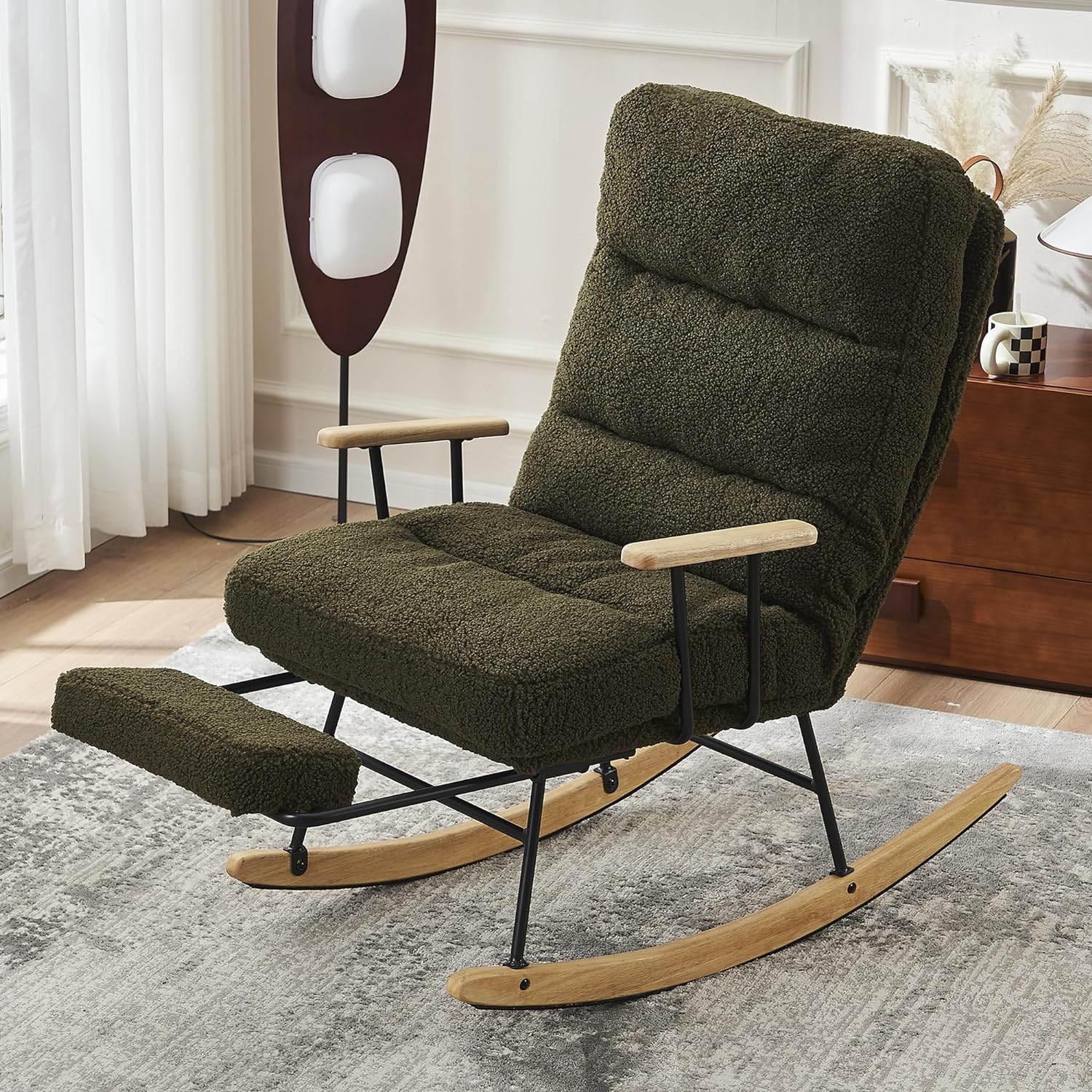 Rocking Chair Nursery, Teddy Velvet Fabric Gliding Rocking Chair with ...
