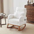 thumbnail image 1 of Rocking Chair Nursery with Thick Headrest, Upholstered Mid-Century Modern Nursing Rocker Glider with Curved Armrest, Sturdy Solid Wood Base for Living Room, Bedroom, Baby Room (White Teddy Fleece), 1 of 8