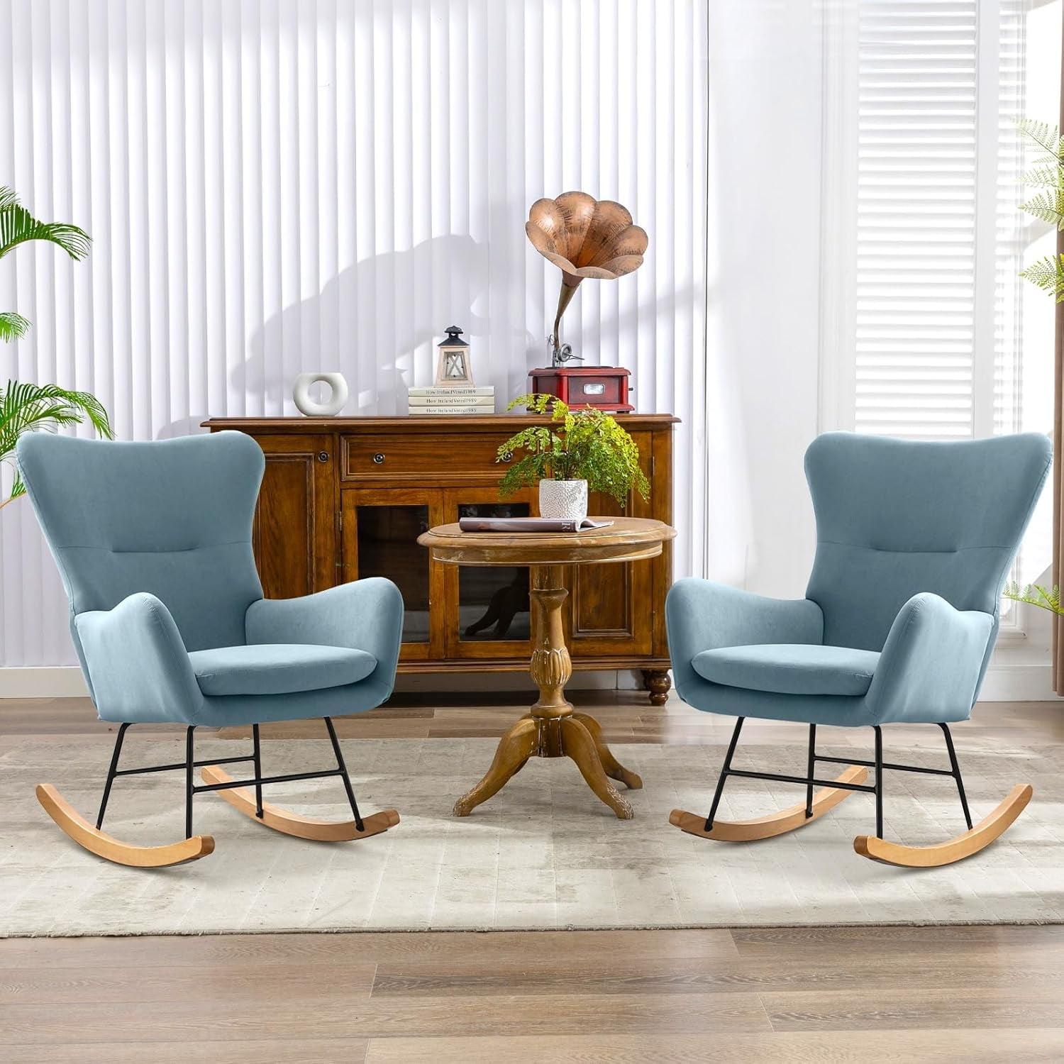 Rocking Chair Nursery Upholstered Accent Chair with High Backrest Solid Wood Legs Comfortable Glider Chair Stylish Reading Chair for Living Room Nursery Bedroom Rocking Chair Indoor 1 Walmart
