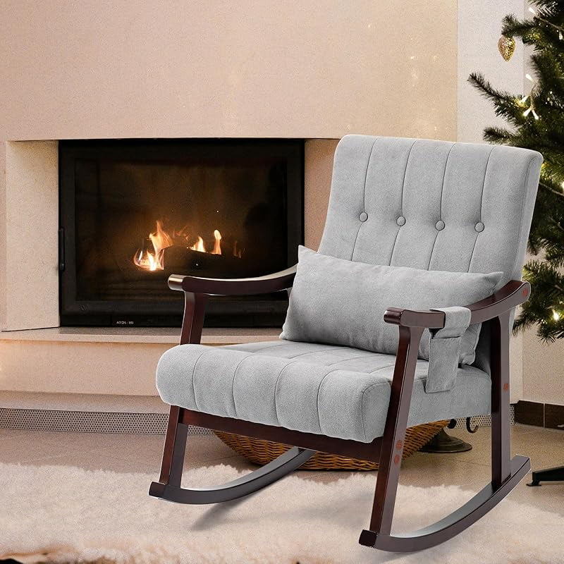 Rocking Chair Nursery, Upholstered Fabric Glider Rocker with 2-Point ...