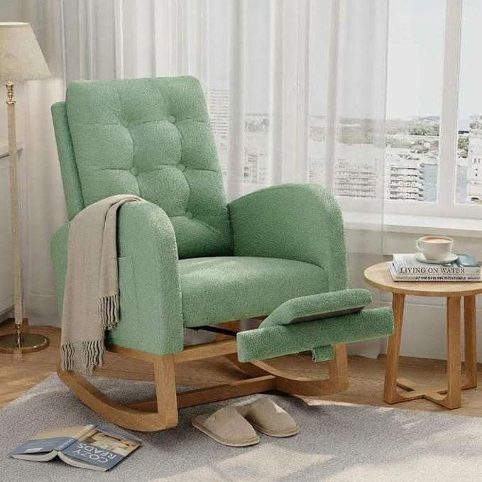 Rocking Chair for Nursery, Upholstered Glider Rocker with High Backrest and Padded Seat, Comfy Accent Armchair with Side Pocket for Bedroom, Living Room, Nursing Room
