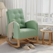 Rocking Chair for Nursery, Upholstered Glider Rocker with High Backrest and Padded Seat, Comfy Accent Armchair with Side Pocket for Bedroom, Living Room, Nursing Room