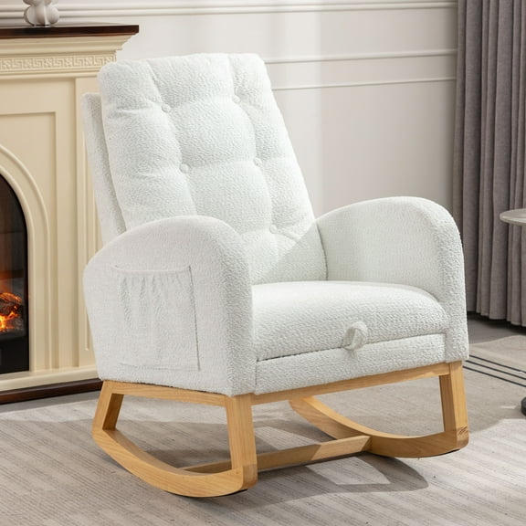 Rocking Chair Nursery,Upholstered Glider Rocker with High Backrest,Reading Chair,Modern Rocking Accent Chairs Glider Recliner for Living Room,Nursery,Bedroom,26.77"Lx38.36"Wx39.76"H