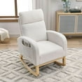 thumbnail image 1 of Rocking Chair Nursery, Upholstered Nursery Single Sofa Chair with Tall Back Design and 2 Side Pockets, Nursery Glider with Rubber Wood Legs, for Nursery, Living Room, Home, Office (White Teddy), 1 of 7