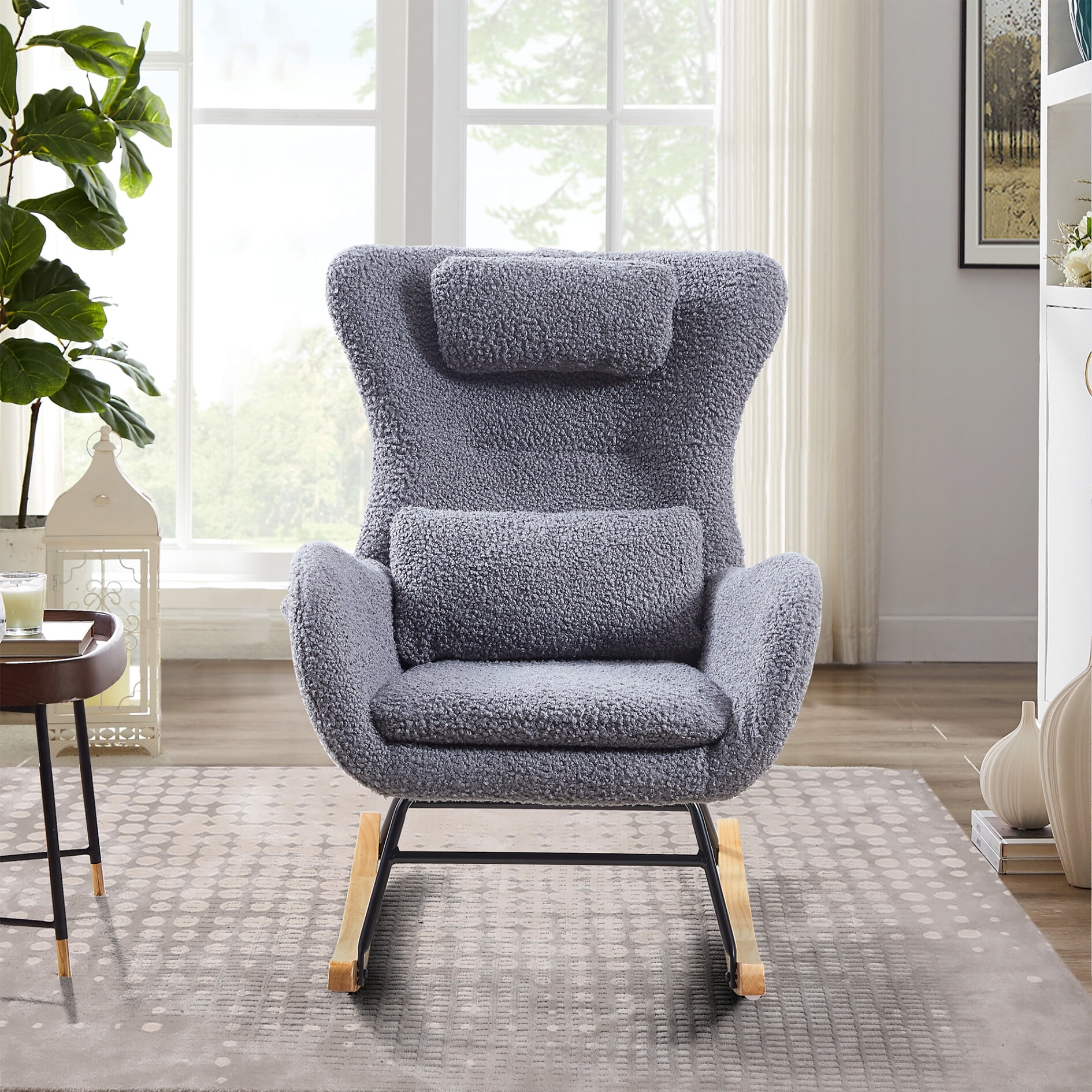 Rocking Chair Nursery, Upholstered Rocking Chairs with High Backrest ...