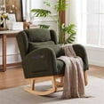 thumbnail image 1 of Rocking Chair Nursery with Waist Pillow, 27.2"W Modern Upholstered High Back Accent Lounge Chair Armchair with 2 Side Pockets, Nursery Rocker Glider Wingback Chair for Living Room Bedroom, Army Green, 1 of 7