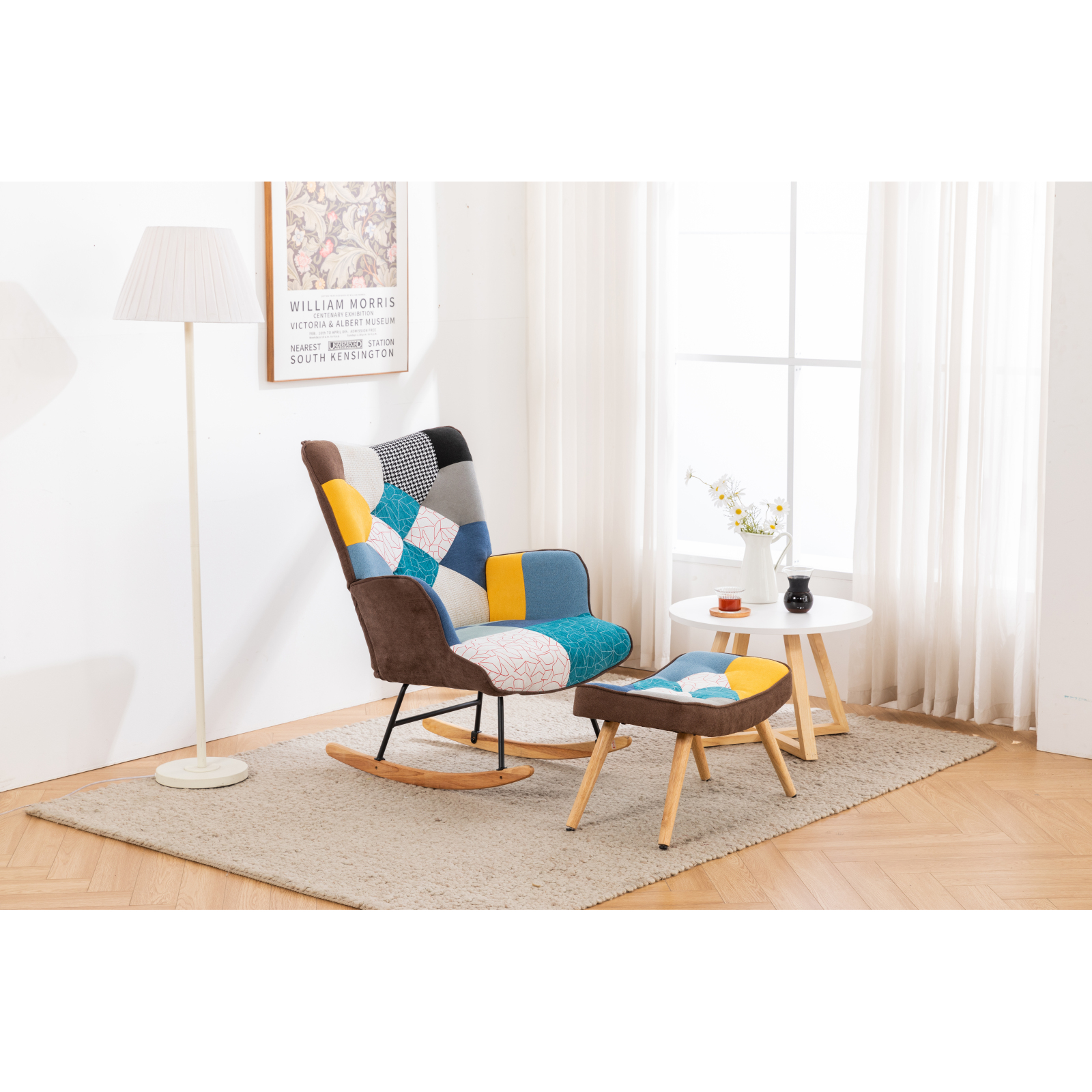 Rocking Chair and Ottoman Combo, Tufted Upholstered Glider Rocker with