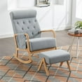thumbnail image 1 of Rocking Chair with Ottoman, High Backrest Accent Glider Rocker Chair with Solid Wood Frame, Upholstered Rocking Chair Nursery with Thick Padded Cushion for Living Room Bedroom Apartment, Light Grey, 1 of 7