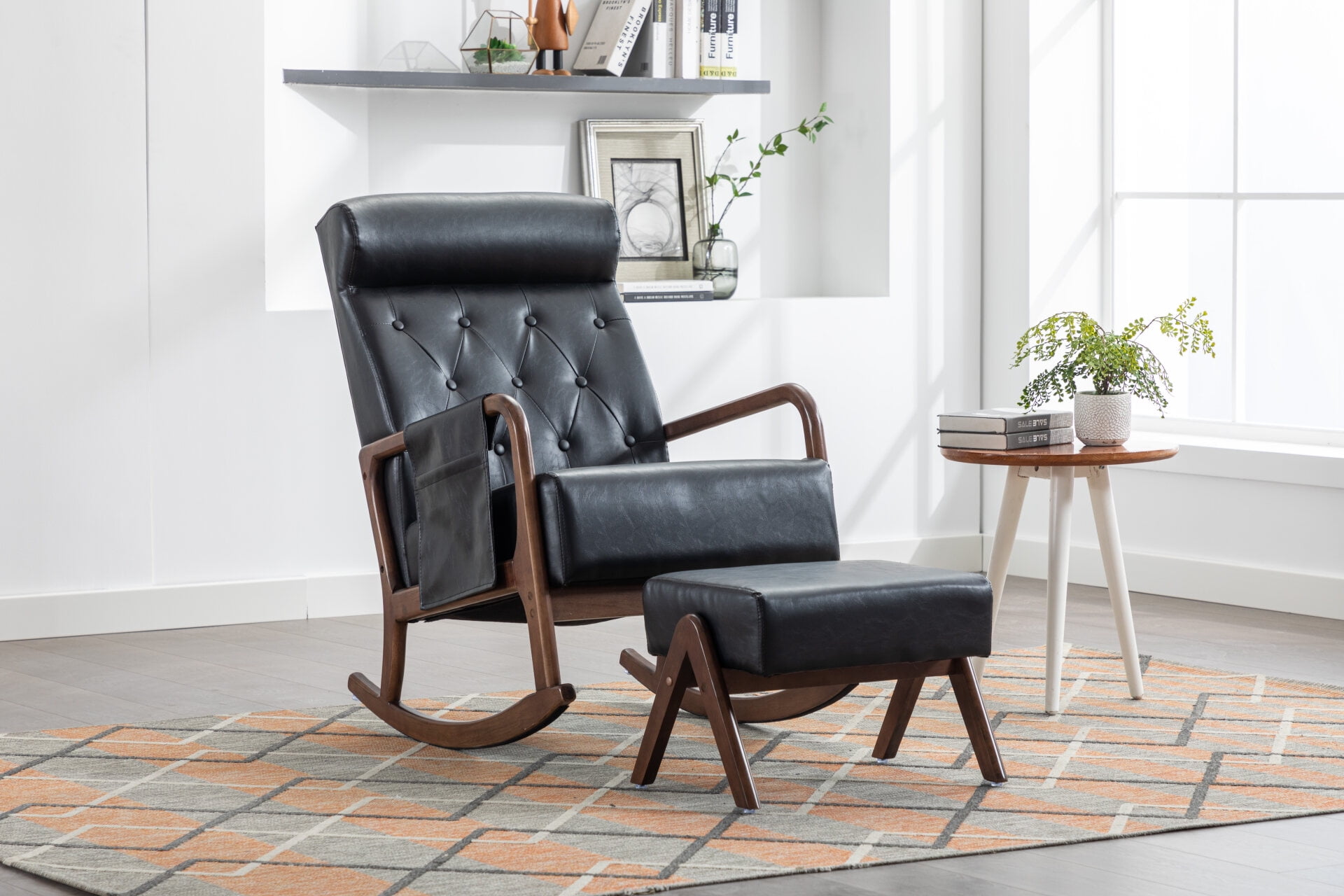 Leather rocking chair with ottoman sale