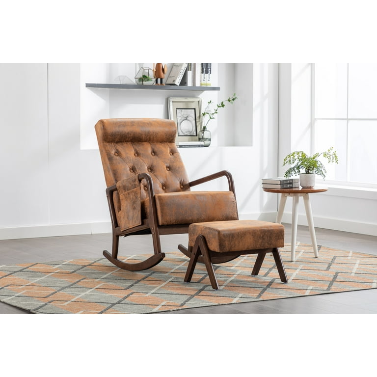 Rocking Chair with Ottoman, Upholstered Nursery Glider Rocker - Main Image