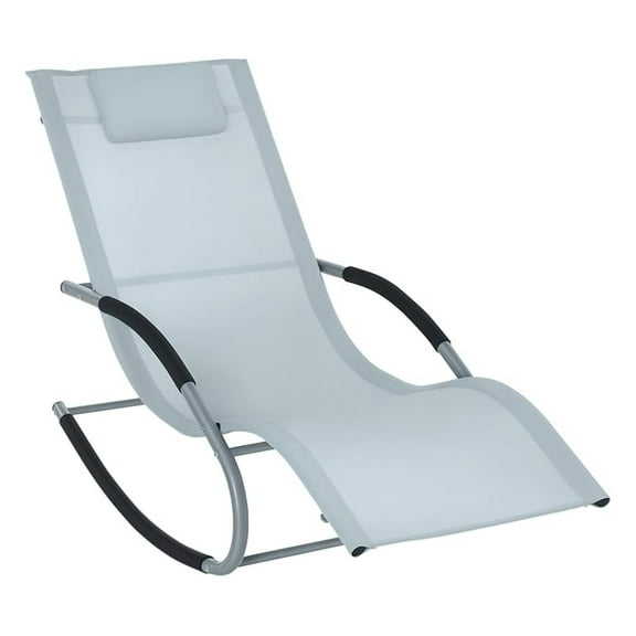 Rocking Chair Outdoor Chaise Lounge Chair Recliner Rocker with Detachable Pillow and Weather-Fighting Fabric for Patio, Deck, Pool, Gray