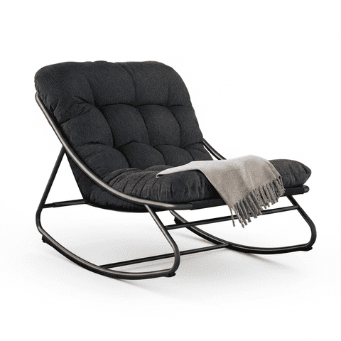 Rocking Chair, Outdoor/Indoor E-Coated Modern Cozy Lounge Rocker Chair with Cushion for Balcony Porch Patio, Gray
